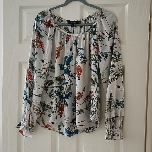Karen Kane White Multicolor Floral Blouse - Picture 1 of 5